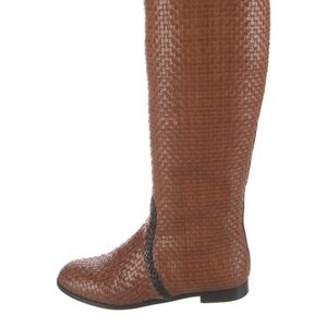 Prada Brown Woven Over-the-Knee Boots with Black Trim